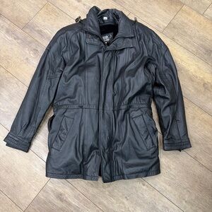 Men's Black Military Field Leather Jacket